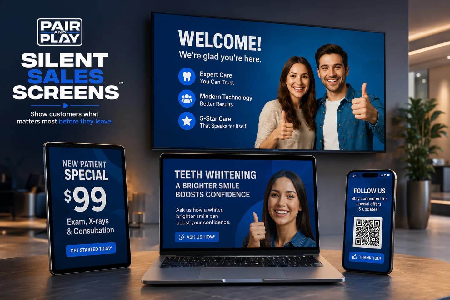 Silent Sales Screens displayed across TVs, tablets, and phones for real businesses