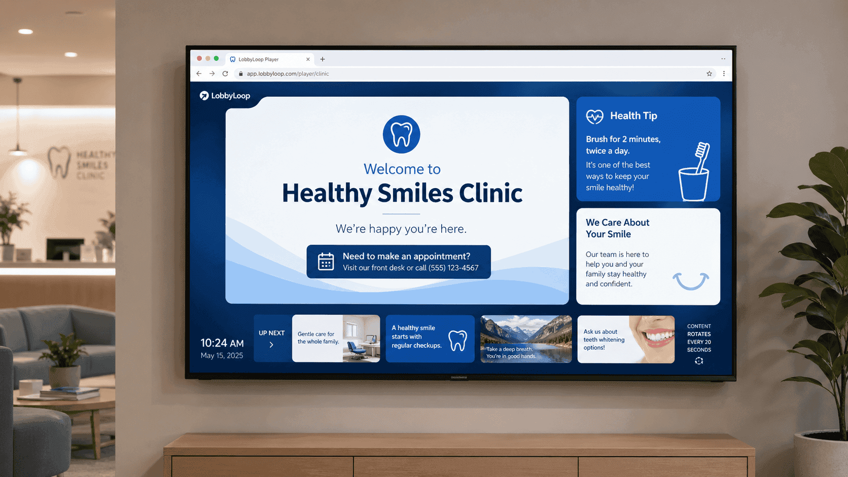 LobbyLoop TV signage player mockup