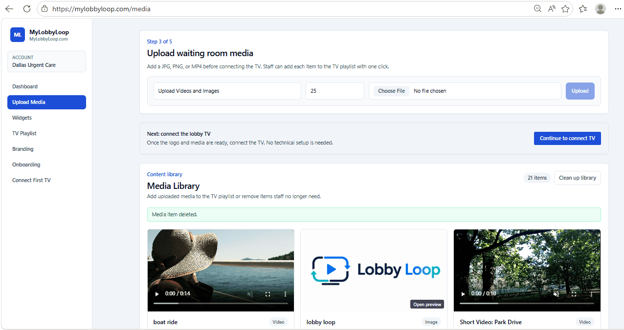 Upload media to MyLobbyLoop