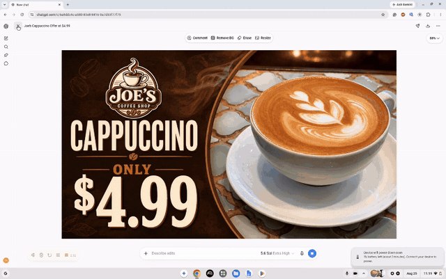 Pair and Play Custom AI Screen Creator turning a business idea into a customer-facing 16 by 9 screen