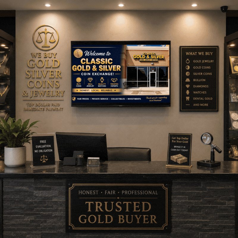 Animated montage of Pair and Play SILENT SALES SCREEN displays in several real business environments